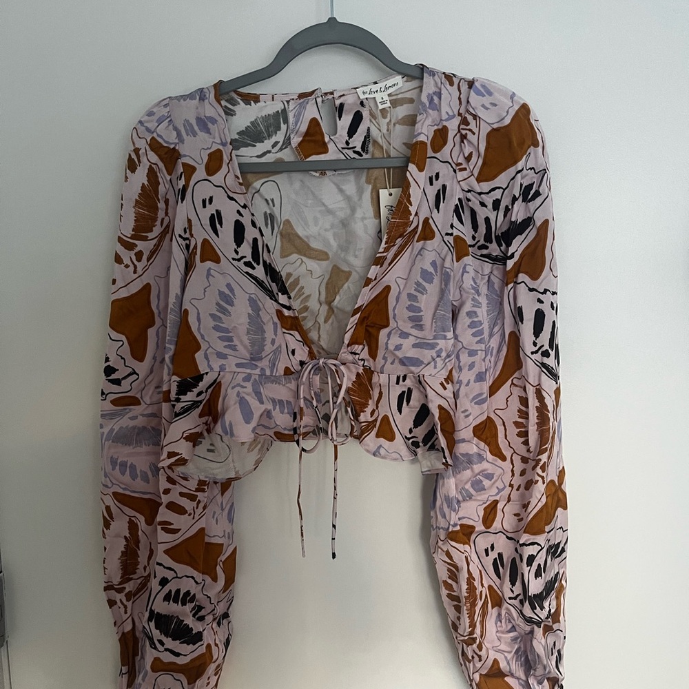 For Love And Lemons Purple and Brown Patterned Blouse